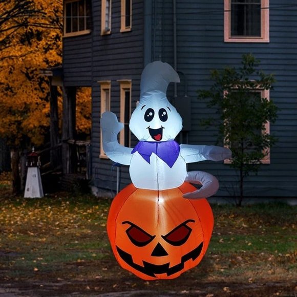 GOOSH Halloween Inflatable 5FT Ghost with Pumpkin Cute Halloween Ghost - Picture 5 of 10